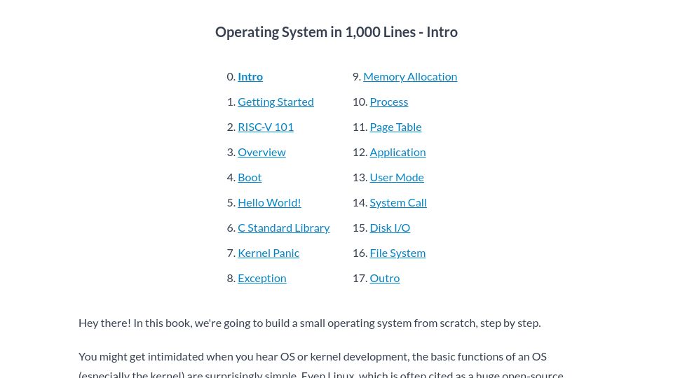 Screenshot of operating-system-in-1000-lines.vercel.app: Operating System in 1,000 Lines – Intro