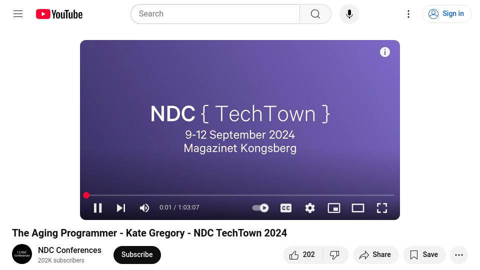 Screenshot of youtube.com: The Aging Programmer
