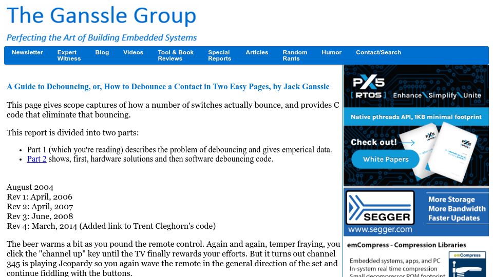 Screenshot of ganssle.com: How to Debounce a Contact (2014)