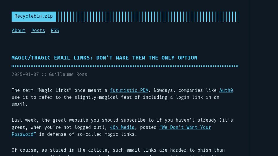 Screenshot of recyclebin.zip: Magic/tragic email links: don't make them the only option