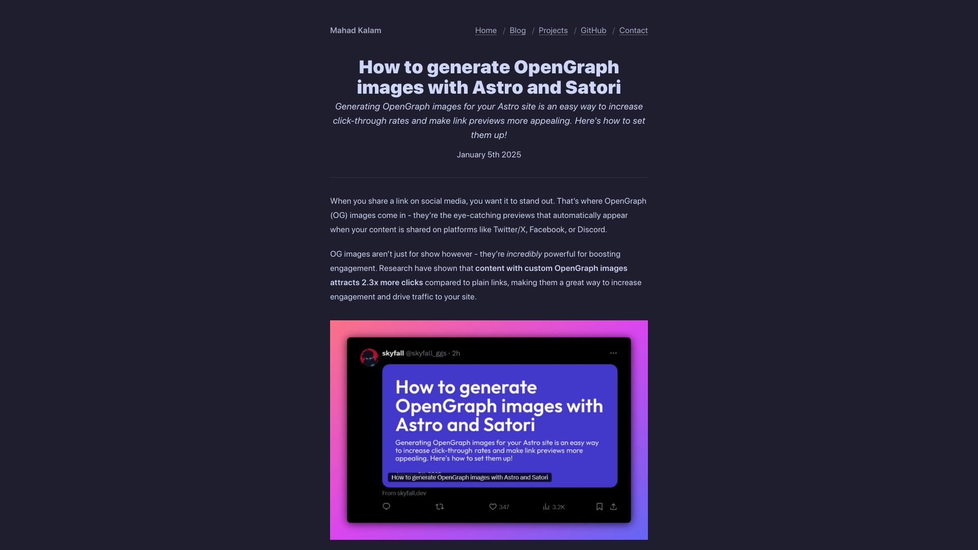 Screenshot of skyfall.dev: How to generate OpenGraph images with Astro and Satori