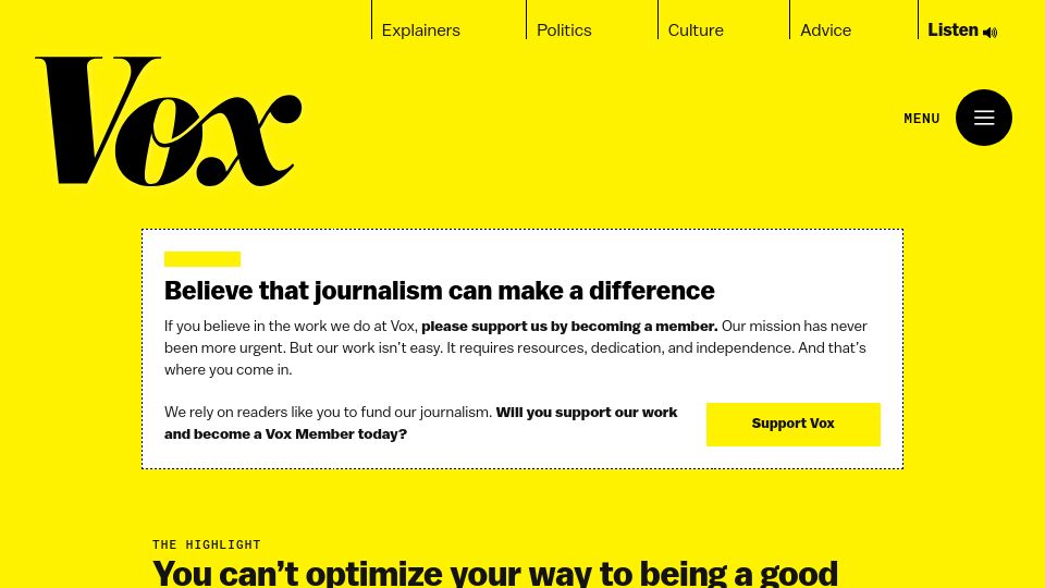 Screenshot of vox.com: You can't optimize your way to being a good person
