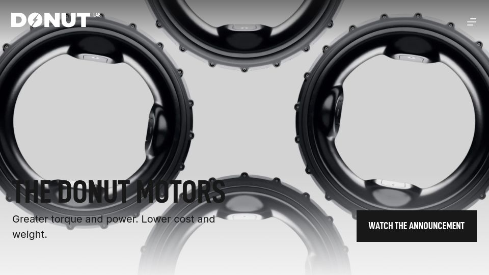 Screenshot of donutlab.com: Donut Lab's next-generation in-wheel motors