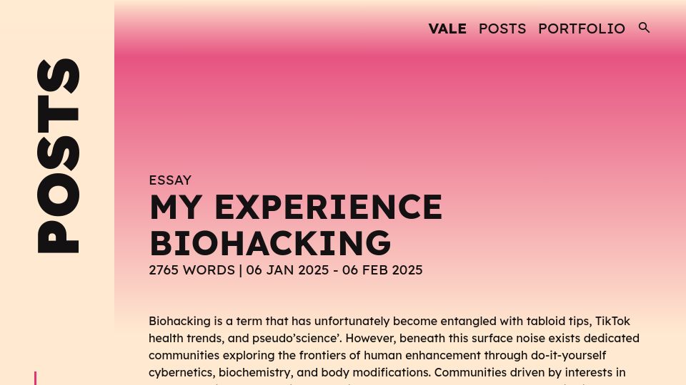 Screenshot of vale.rocks: My Experience Biohacking