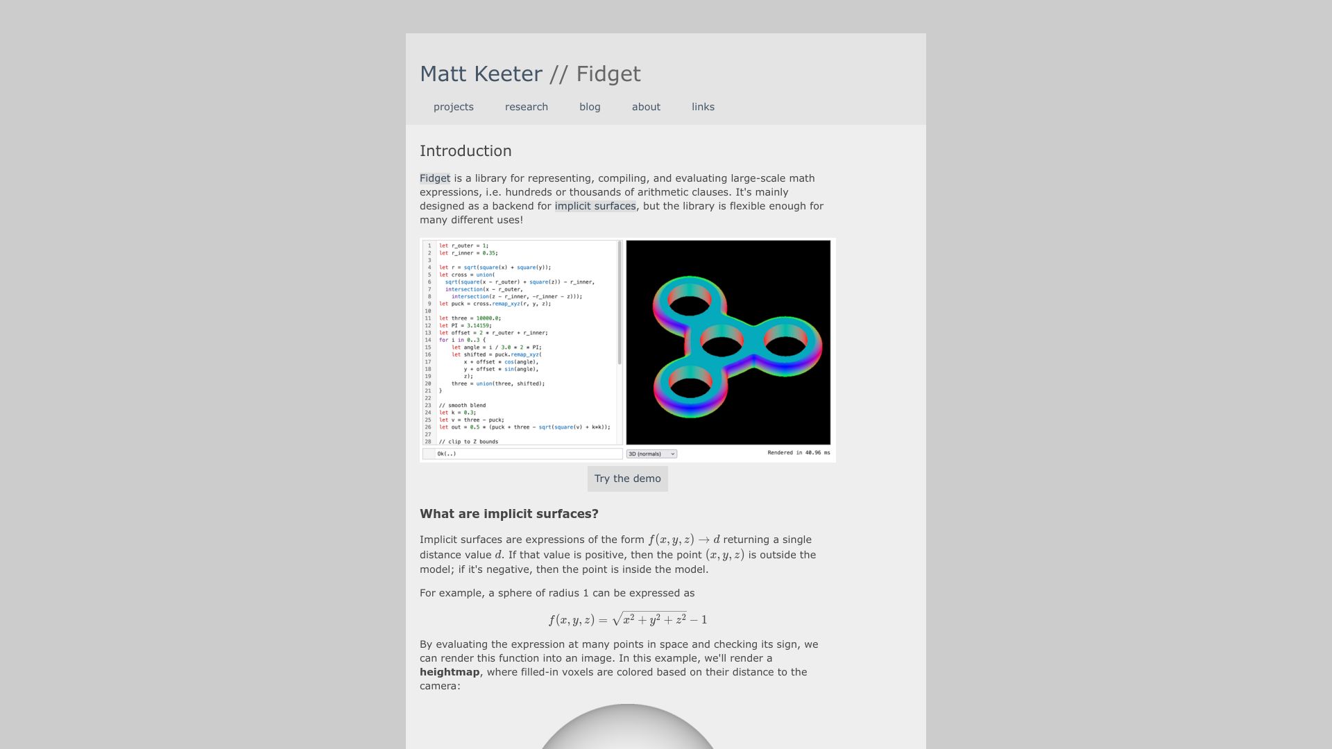 Screenshot of mattkeeter.com: Fidget
