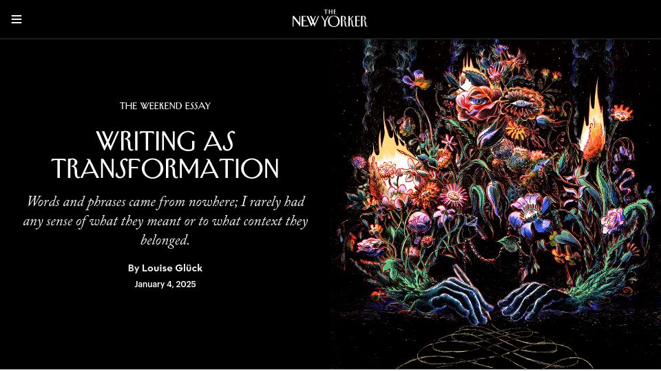 Screenshot of newyorker.com: Writing as Transformation
