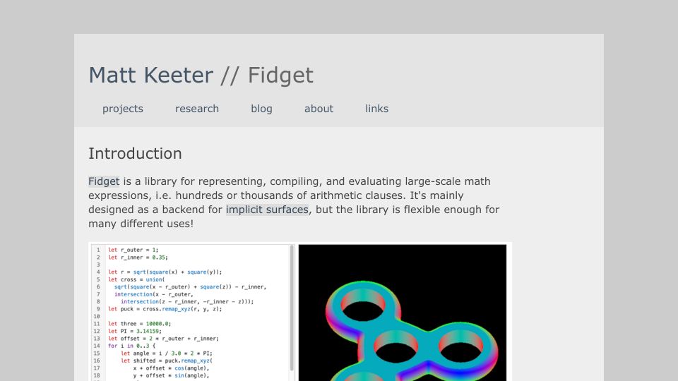 Screenshot of mattkeeter.com: Fidget