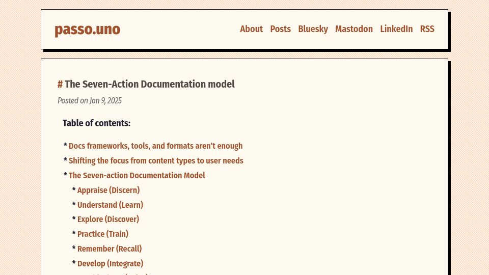 Screenshot of passo.uno: The Seven-Action Documentation Model