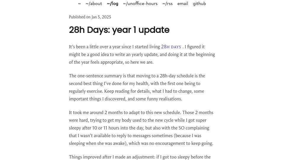 Screenshot of sidhion.com: 28h Days: year 1 update