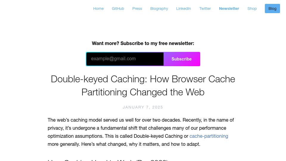 Screenshot of addyosmani.com: Double-keyed caching: Browser cache partitioning