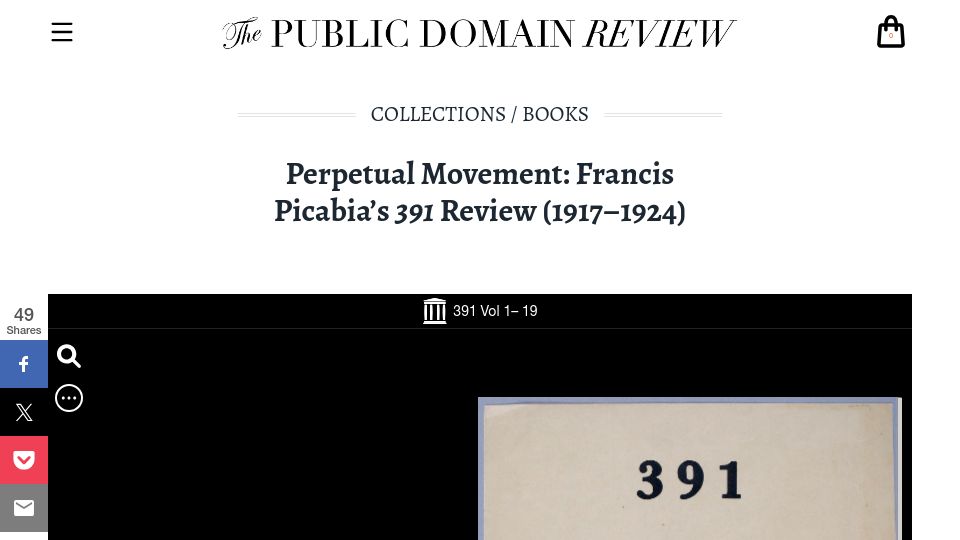 Screenshot of publicdomainreview.org: Perpetual Movement: Francis Picabia's 391 Review (1917–1924)