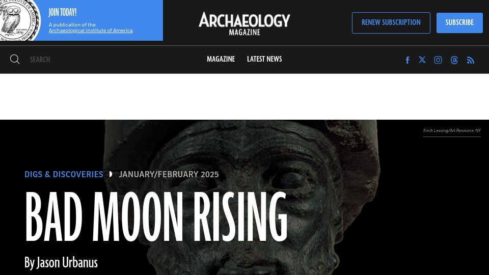 Screenshot of archaeology.org: Bad Moon Rising