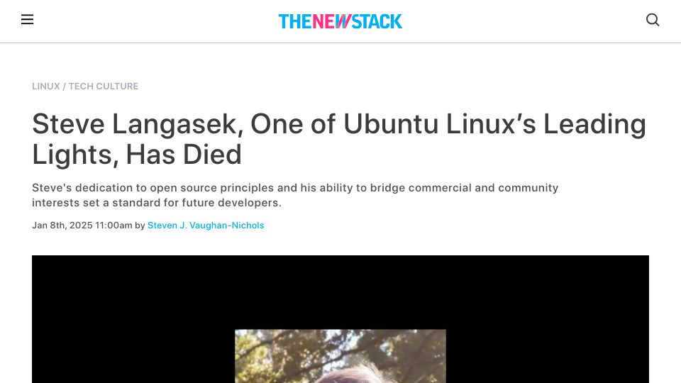 Screenshot of thenewstack.io: Steve Langasek, one of Ubuntu Linux's leading lights, has died