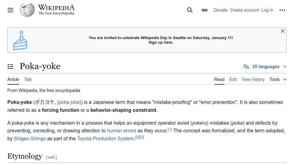 Screenshot of en.wikipedia.org: Poka-Yoke