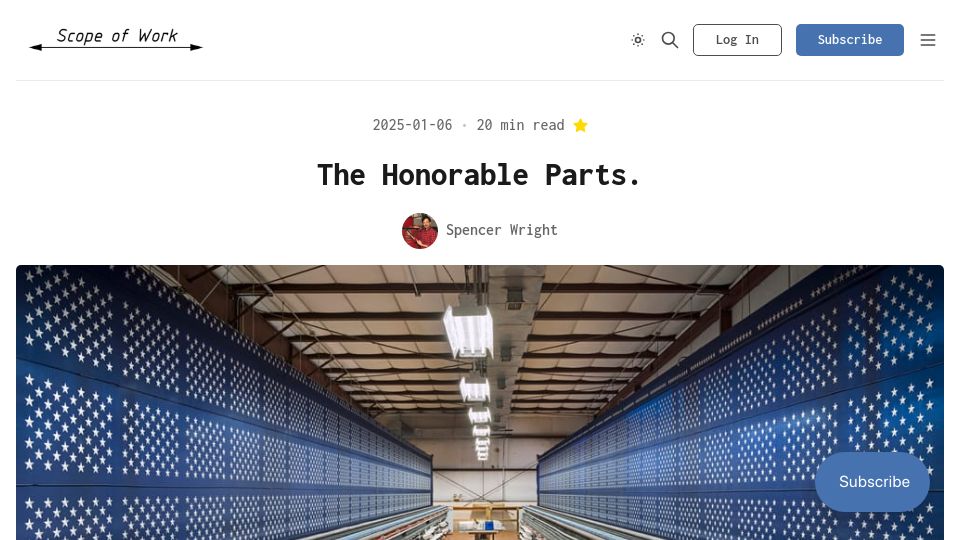 Screenshot of scopeofwork.net: Industrial photographer Christopher Payne spotlights the good in American labor