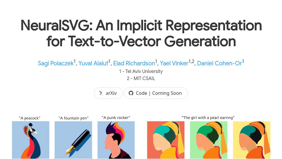 Screenshot of sagipolaczek.github.io: NeuralSVG: An Implicit Representation for Text-to-Vector Generation