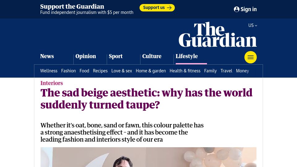 Screenshot of theguardian.com: The sad beige aesthetic: why has the world suddenly turned taupe?