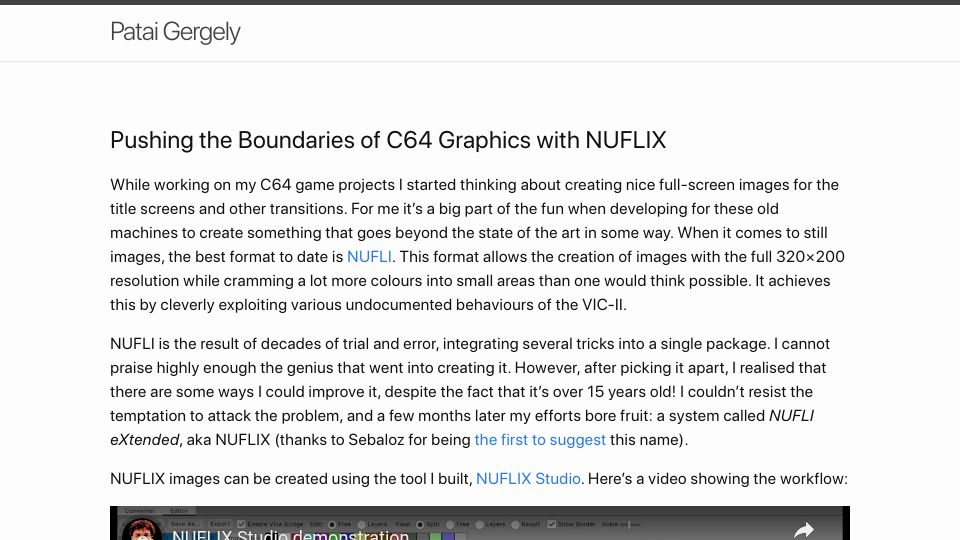 Screenshot of cobbpg.github.io: Pushing the Boundaries of C64 Graphics with Nuflix