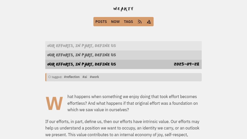 Screenshot of weakty.com: Our efforts, in part, define us