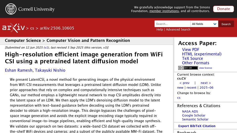 Screenshot of arxiv.org: High-resolution efficient image generation from WiFi Mapping