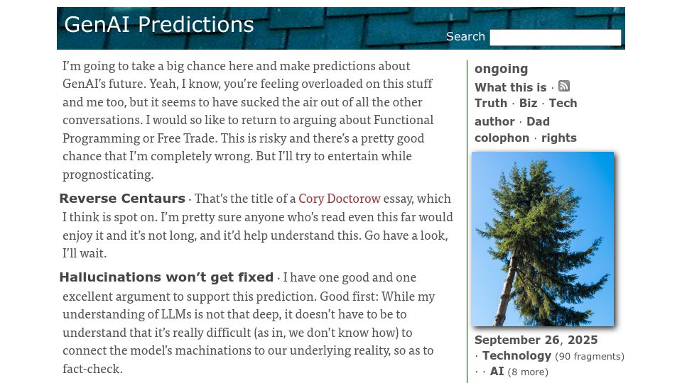 Screenshot of tbray.org: GenAI Predictions