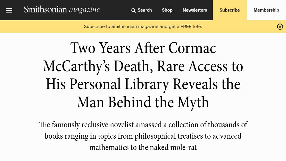 Screenshot of smithsonianmag.com: Cormac McCarthy's personal library