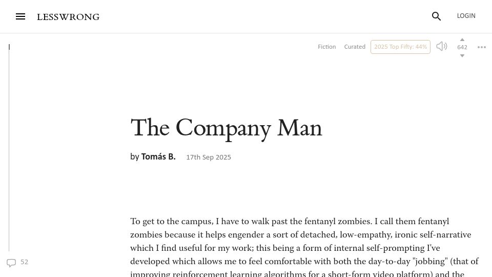 Screenshot of lesswrong.com: The Company Man