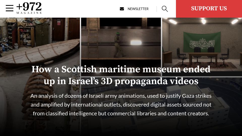 Screenshot of 972mag.com: How A Scottish maritime museum ended up in Israel's 3D propaganda videos