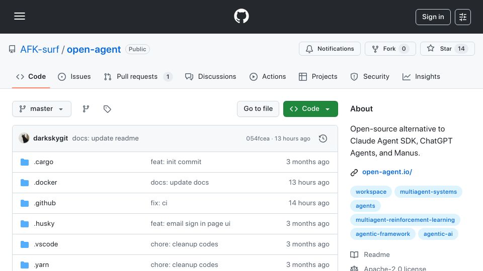 Screenshot of github.com: Open-Source Agentic AI