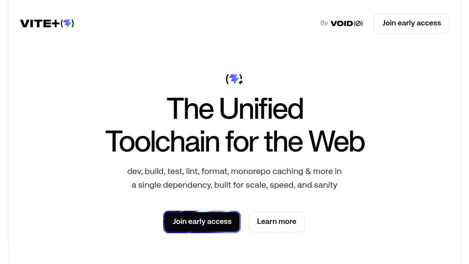 Screenshot of viteplus.dev: Vite+ – The Unified Toolchain for the Web