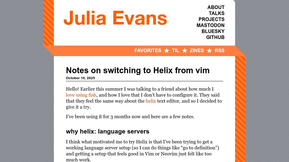 Screenshot of jvns.ca: Notes on switching to Helix from Vim
