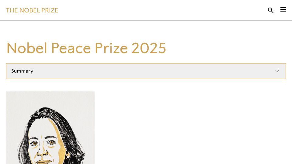 Screenshot of nobelprize.org: Nobel Peace Prize 2025: María Corina Machado