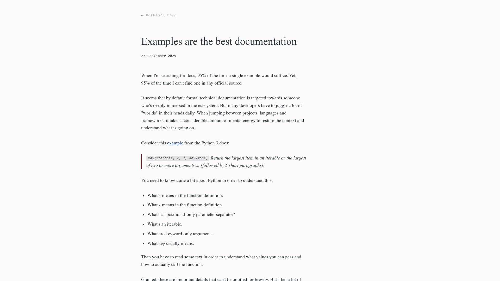 Screenshot of rakhim.exotext.com: Examples Are the Best Documentation