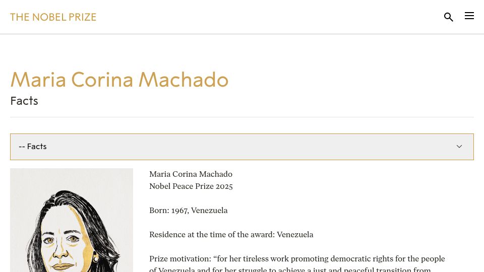 Screenshot of nobelprize.org: Nobel Peace Prize 2025