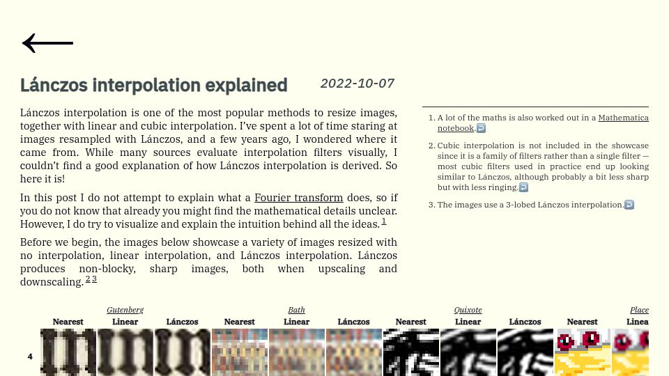 Screenshot of mazzo.li: Lánczos Interpolation Explained (2022)