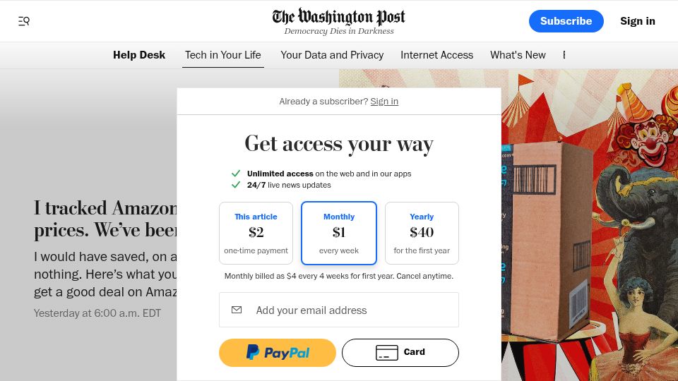 Screenshot of washingtonpost.com: I tracked Amazon's Prime Day prices. We've been played