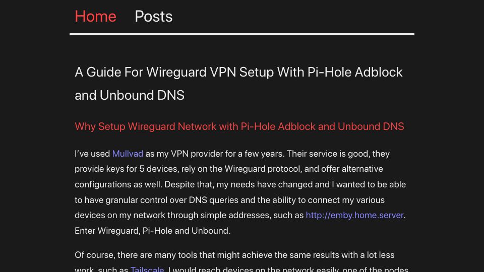 Screenshot of psyonik.tech: A Guide for WireGuard VPN Setup with Pi-Hole Adblock and Unbound DNS