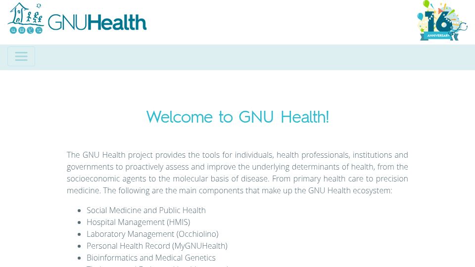 Screenshot of gnuhealth.org: GNU Health