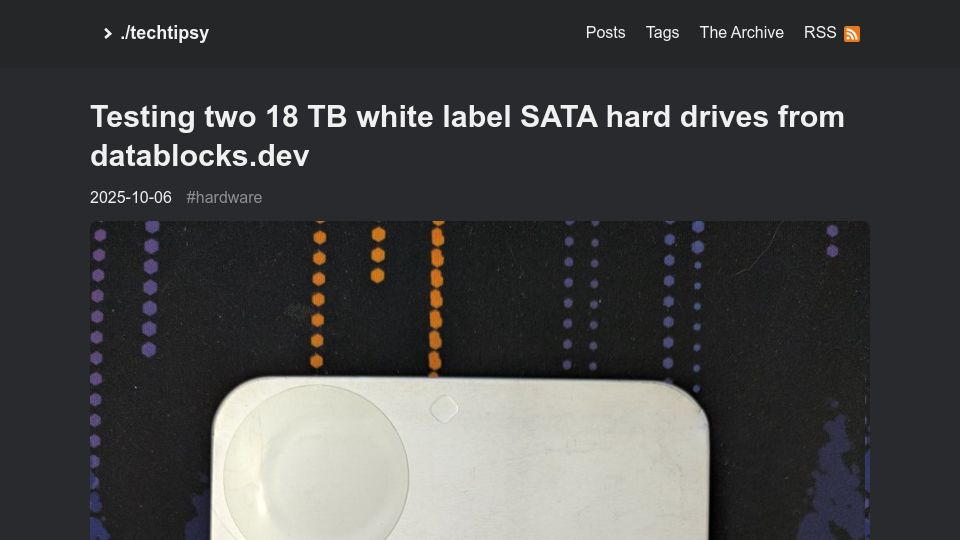 Screenshot of ounapuu.ee: Testing two 18 TB white label SATA hard drives from datablocks.dev