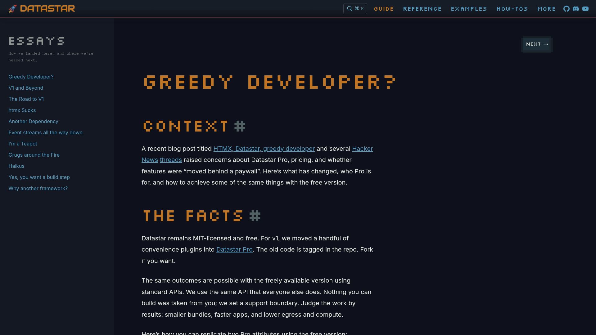Screenshot of data-star.dev: Datastar response to allegations