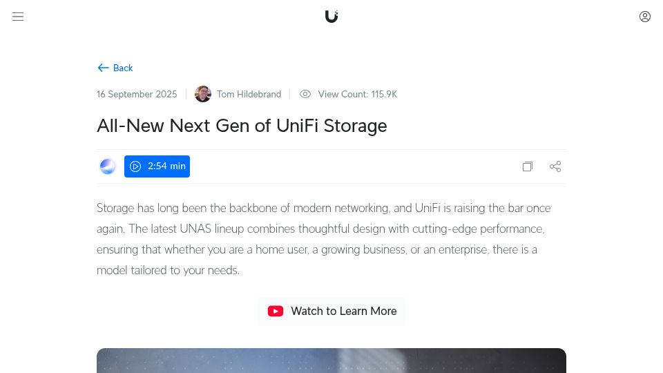 Screenshot of blog.ui.com: All-New Next Gen of UniFi Storage