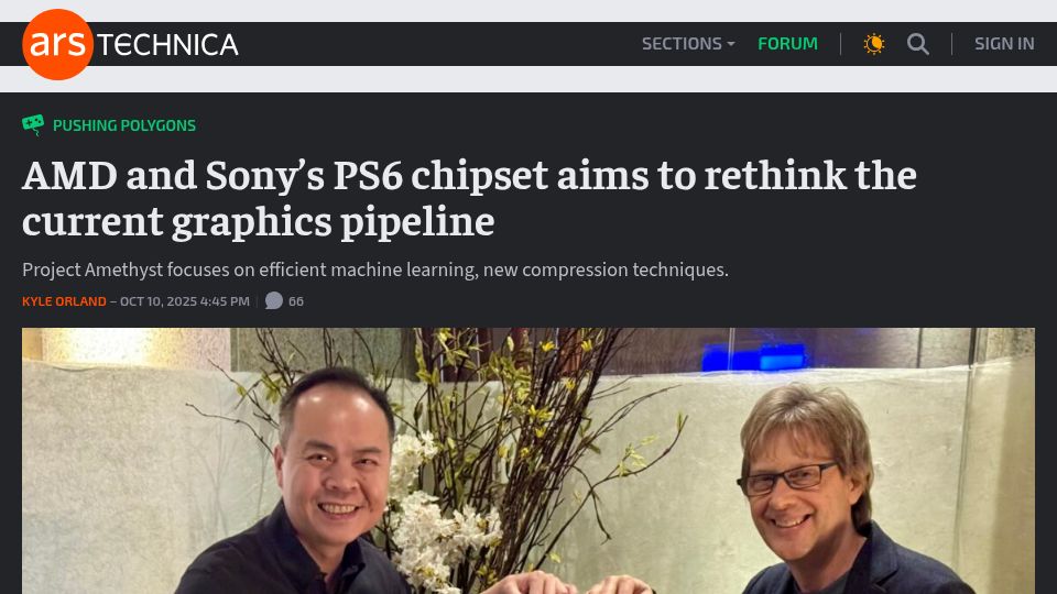 Screenshot of arstechnica.com: AMD and Sony's PS6 chipset aims to rethink the current graphics pipeline
