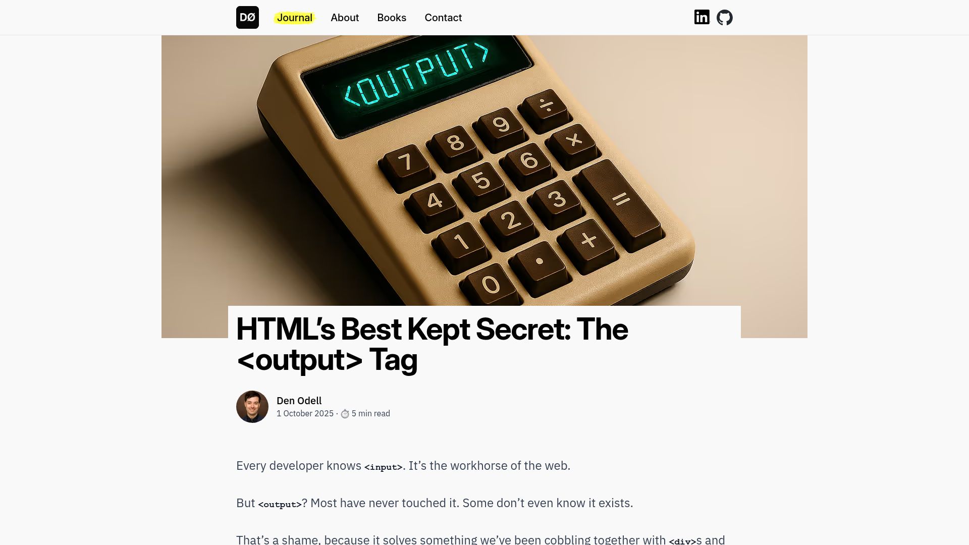 Screenshot of denodell.com: The <output> Tag
