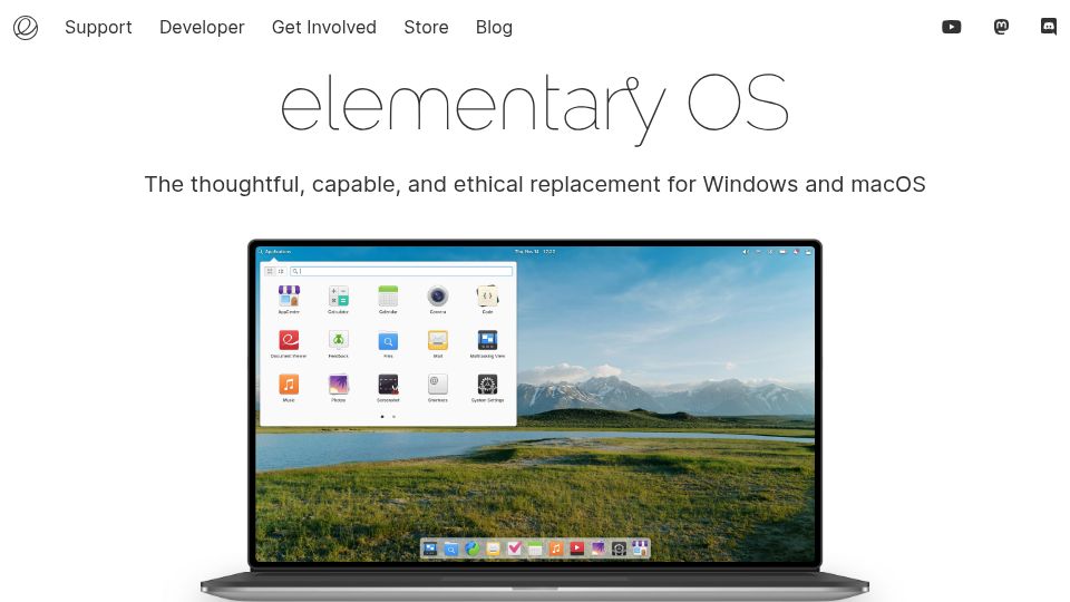 Screenshot of elementary.io: ElementaryOS – Thoughtful, capable and ethical replacement for Windows/macOS