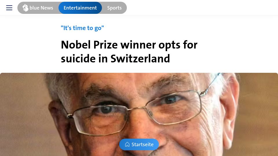 Screenshot of bluewin.ch: Daniel Kahneman opted for assisted suicide in Switzerland