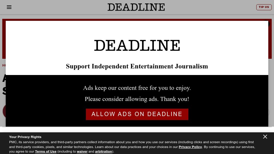 Screenshot of deadline.com: Apple Postpones Jessica Chastain Thriller 'The Savant' Amid Current Events
