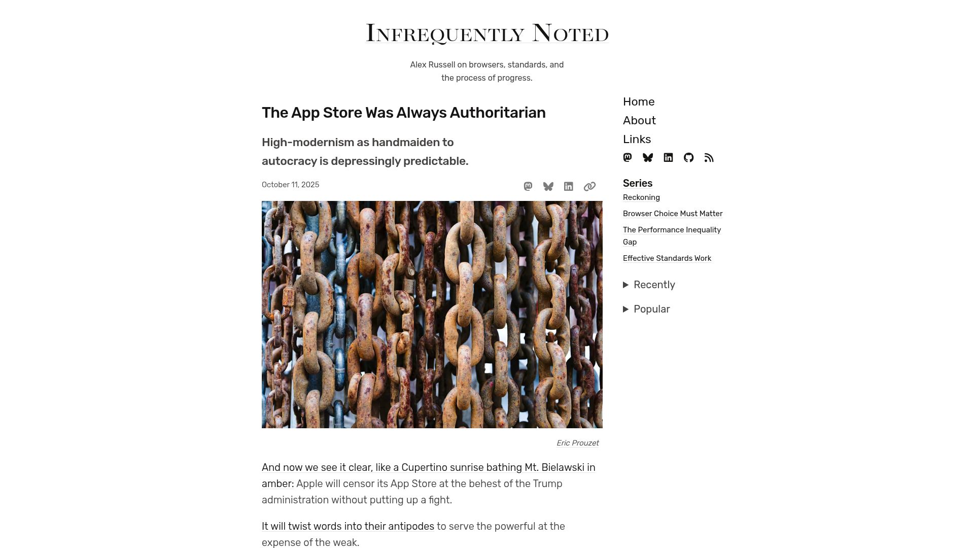 Screenshot of infrequently.org: The App Store was always authoritarian