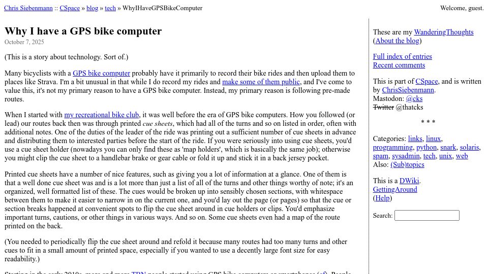 Screenshot of utcc.utoronto.ca: I have a GPS bike computer
