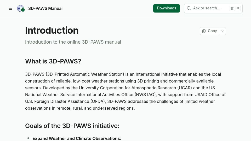 Screenshot of 3dpaws.comet.ucar.edu: 3D-Printed Automatic Weather Station