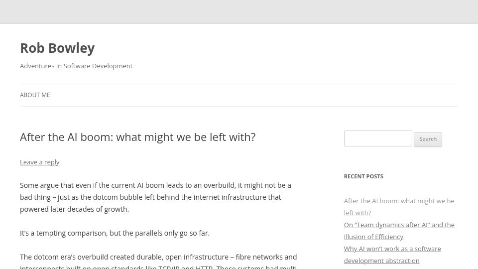 Screenshot of blog.robbowley.net: After the AI boom: what might we be left with?